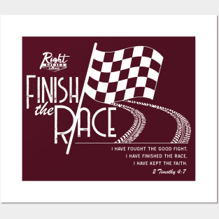 Checkered Flag, Finish the Race (flat white) Posters and Art